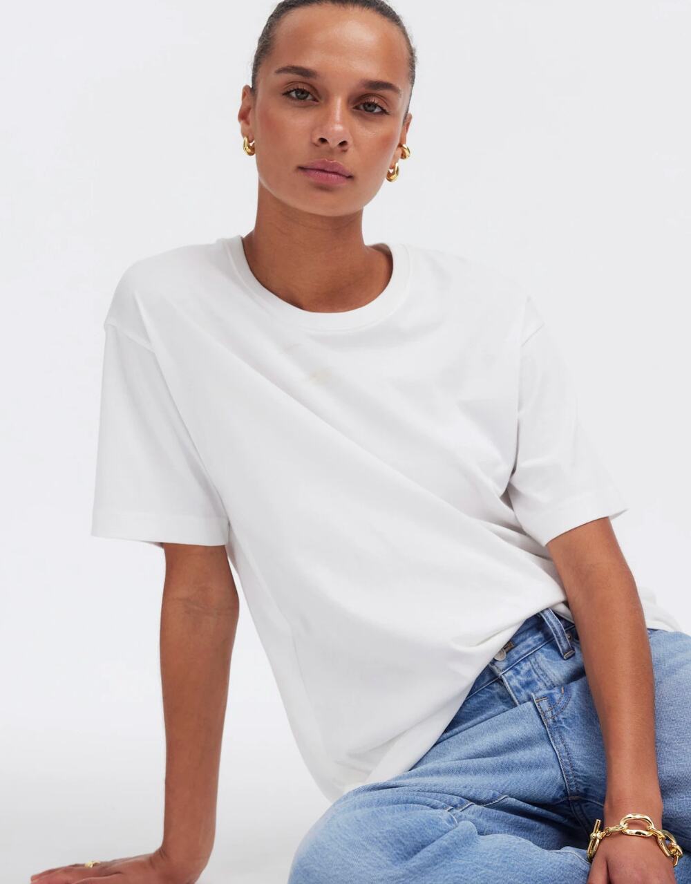 Madewell Cotton Relaxed Oversized Tee Crewneck Basics Eyelet White XS NWT